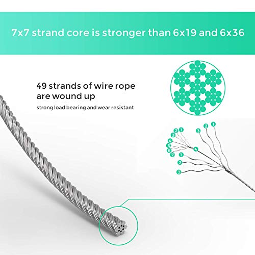 Wire Rope, 1/16 Wire Rope, 304 Stainless Steel Cable, Aircraft Cable, Steel  Wire, 100FT with 50Pcs Crimping Sleeves, Clothes Line Wires, Trellis Wire